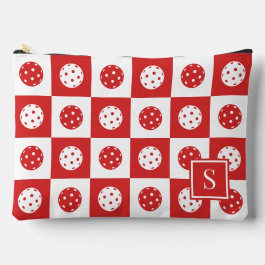Pochette À Accessoires Damier de Pickleball Prépa - Rouge & Blanc (Recto)