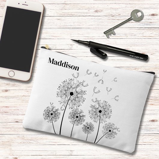 Pochette À Accessoires Dandelion Line Art Avec Nom Grand