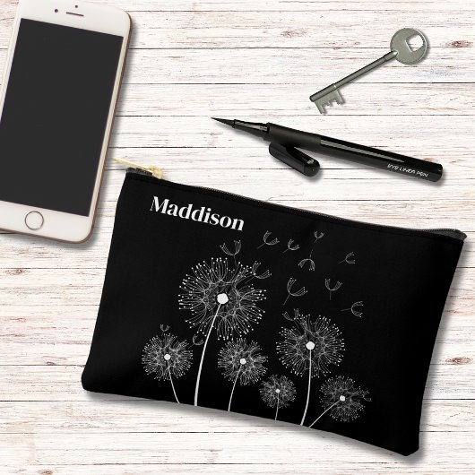 Pochette À Accessoires Dandelion Line Art Avec Nom Petit
