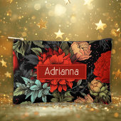 Pochette À Accessoires Dark Academia Maximalist Red Dahlia Floral