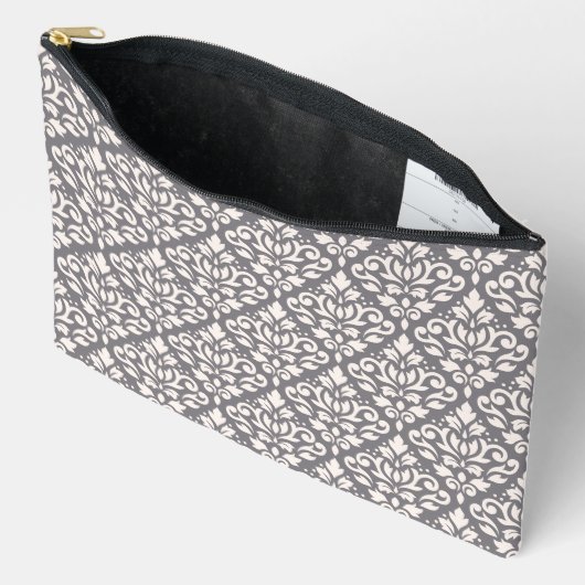 Pochette À Accessoires Défiler Damask Pattern Crème sur gris (Ouvrir)