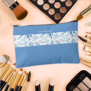 Pochette À Accessoires Demoiselle d'honneur élégante bleu floral