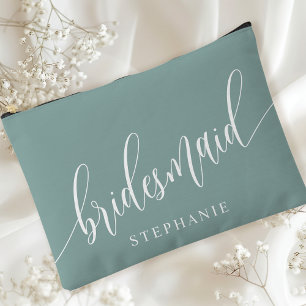 Pochette À Accessoires Demoiselle d'honneur Teal Poussiéreux Calligraphie