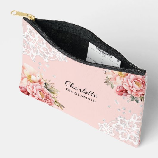 Pochette À Accessoires Dentelle rose de Bridesmaid (Ouvrir)