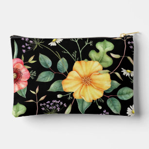 Pochette À Accessoires Dessin vintage de fleurs sauvages / Minuit