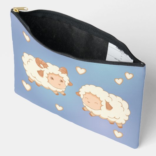 Pochette À Accessoires Deux mignonnes Petites Oeufs de mouton en Bleu (Ouvrir)