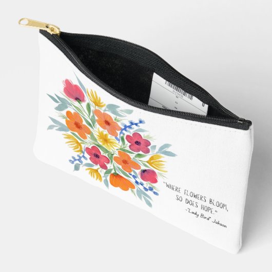 Pochette À Accessoires Devis D'Espoir Avec Floraux D'Aquarelle (Ouvrir)