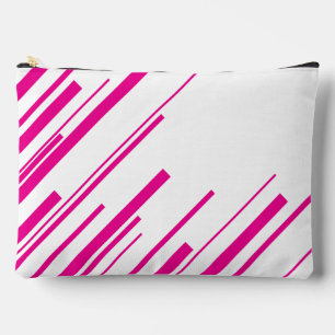 Pochette À Accessoires Diagonales en Magenta et Blanc