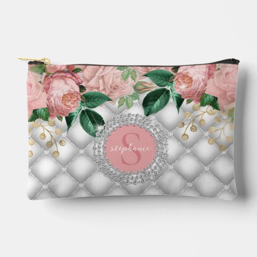 Pochette À Accessoires Diamants étincelants Rose Roses Monogramme (Recto)