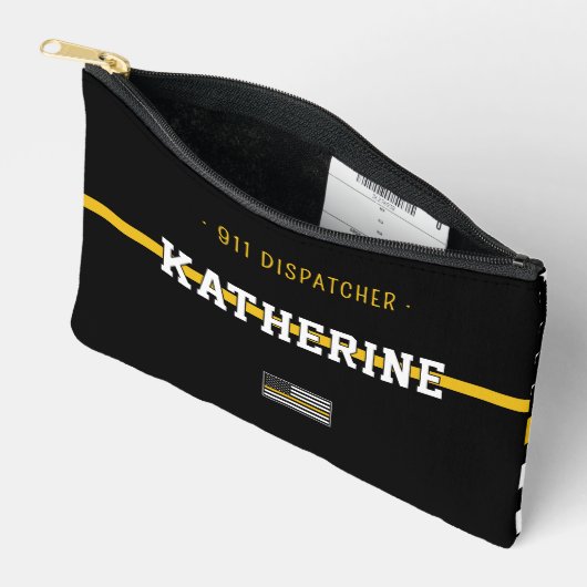 Pochette À Accessoires Dispatcher personnalisé Thin Gold Line US Drapeau  (Ouvrir)