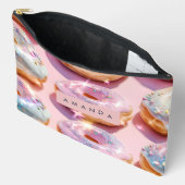 Pochette À Accessoires Donut Rose Pâle Personnalisé avec des Paillettes (Ouvrir)