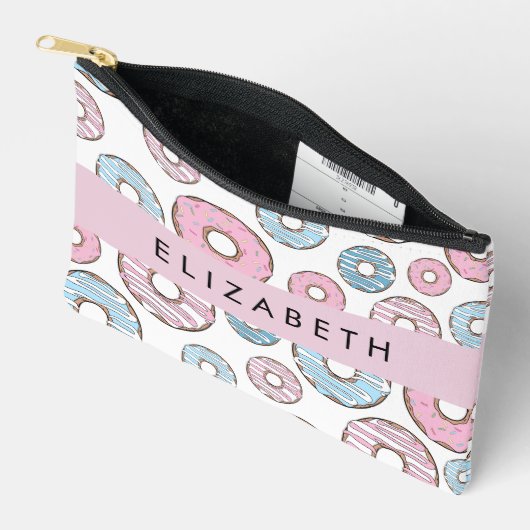 Pochette À Accessoires Donuts Roses, Donuts Bleus, Sprinkings, Votre Nom (Ouvrir)