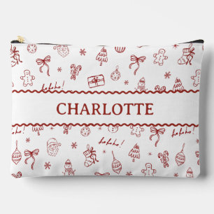 Pochette À Accessoires Doodle Dessiné à la Main Fantaisiste Rouge