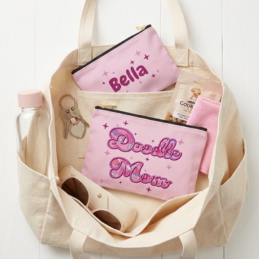 Pochette À Accessoires Doodle Mom Pink Hearts Personalized Name