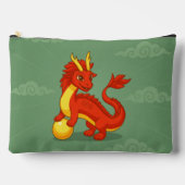 Pochette À Accessoires Dragon Chinois Rouge sur Fond Vert (Recto)