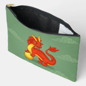 Pochette À Accessoires Dragon Chinois Rouge sur Fond Vert (Ouvrir)