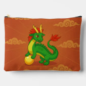 Pochette À Accessoires Dragon Chinois Vert sur Fond Rouge (Recto)