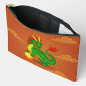 Pochette À Accessoires Dragon Chinois Vert sur Fond Rouge (Ouvrir)