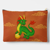 Pochette À Accessoires Dragon Chinois Vert sur Fond Rouge (Verso)
