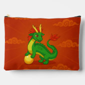 Pochette À Accessoires Dragon Chinois Vert sur Fond Rouge (Recto)