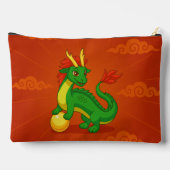 Pochette À Accessoires Dragon Chinois Vert sur Fond Rouge (Verso)