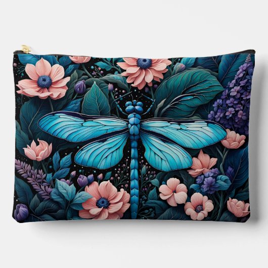 Pochette À Accessoires Dragonfly dans un jardin fleuri la nuit (Recto)