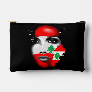 Pochette À Accessoires Drapeau et carte du Liban sur le visage de la fill