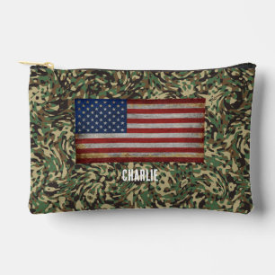 Pochette À Accessoires Drapeau personnalisé Camouflage vert Nom personnal