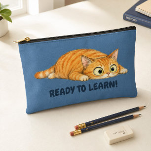 Pochette À Accessoires Drôle de chat orange prêt à apprendre crayon denim