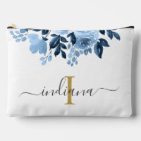 Dusty Blue Floral Monogramme Aquarelle Script Girl