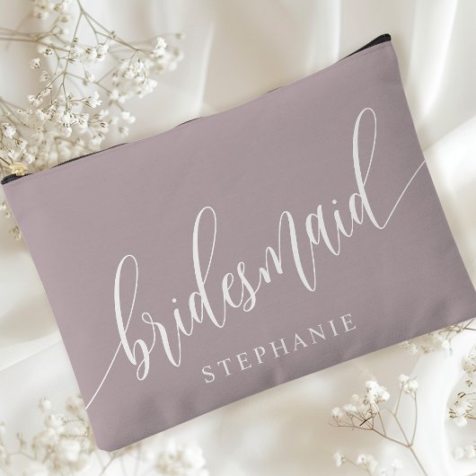 Pochette À Accessoires Dusty Lavender Bridesmaid Calligraphie moderne