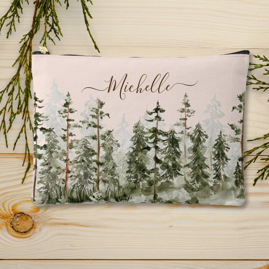 Pochette À Accessoires Eau-forte de forêt verte monogrammée 