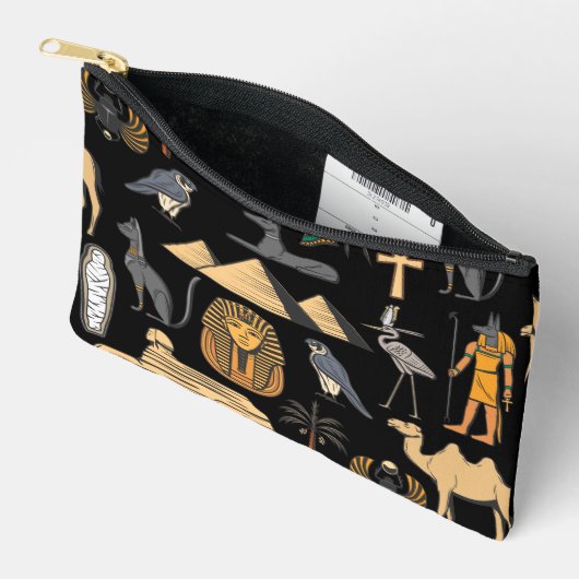 Pochette À Accessoires Egyptian Hieroglyphic Symbol Pattern Background (Ouvrir)