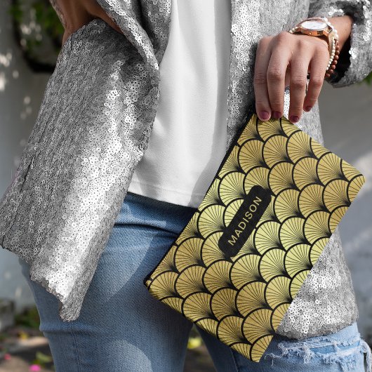 Pochette À Accessoires Elégant Black Gold Art Déco Motif personnalisé