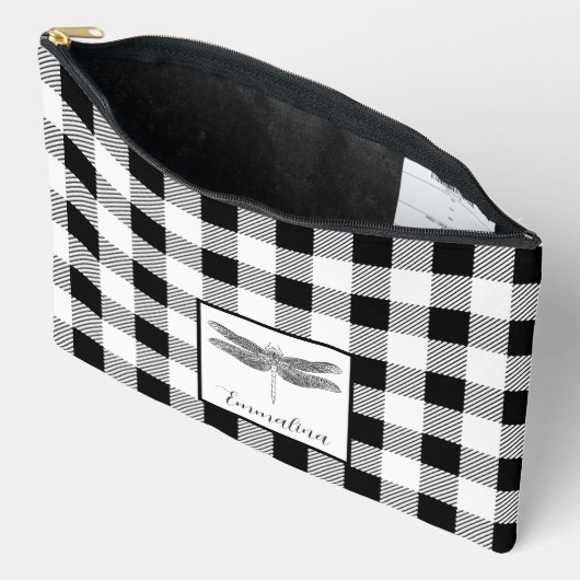 Pochette À Accessoires Élégant blanc blanc plaid en vichy libellule (Ouvrir)