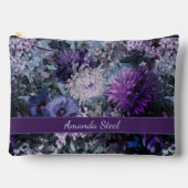 Pochette À Accessoires Élégant bleu violets floral monogrammé (Recto)
