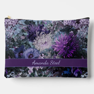 Pochette À Accessoires Élégant bleu violets floral monogrammé