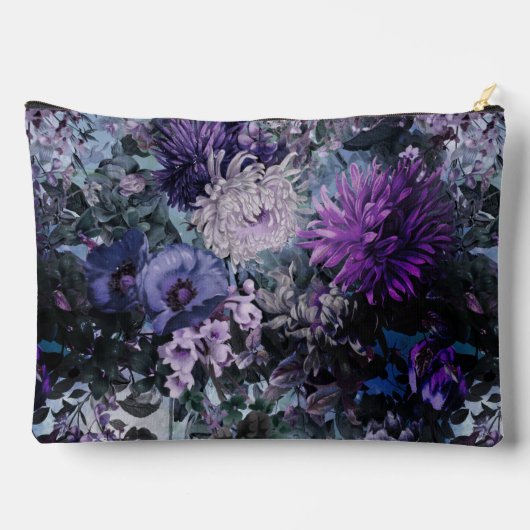 Pochette À Accessoires Élégant bleu violets floral monogrammé (Verso)