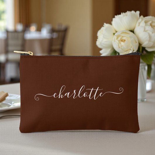 Pochette À Accessoires Elegant Boho Minimalist Bridesmaid Name | Brown