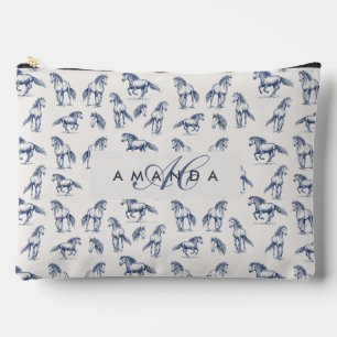 Pochette À Accessoires Élégant Cheval Bleu Monogramme Cadeaux Initiaux