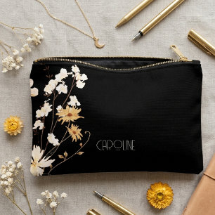 Pochette À Accessoires Élégant Élégant Noir Floral Boho Mignon