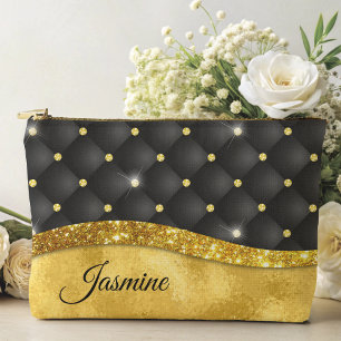 Pochette À Accessoires Élégant faux or parties scintillant noir diamant m