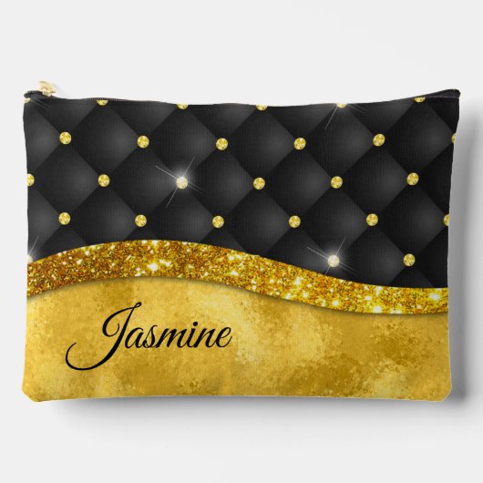 Pochette À Accessoires Élégant faux or parties scintillant noir diamant m (Recto)