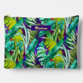 Pochette À Accessoires Élégant feuille vert tropical violet motif (Recto)