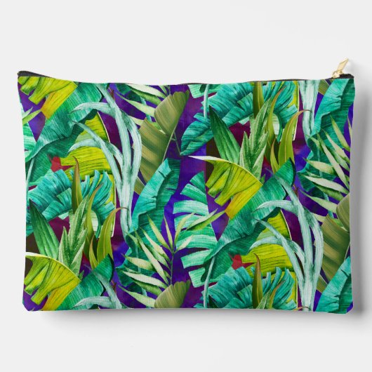 Pochette À Accessoires Élégant feuille vert tropical violet motif (Verso)