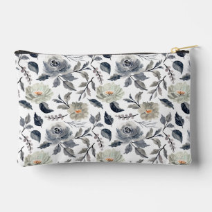 Pochette À Accessoires Élégant floral botanique à l'aquarelle bleu gris v