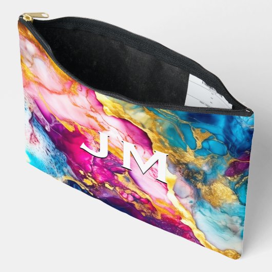 Pochette À Accessoires Elégant marbre rose turquoise (Ouvrir)