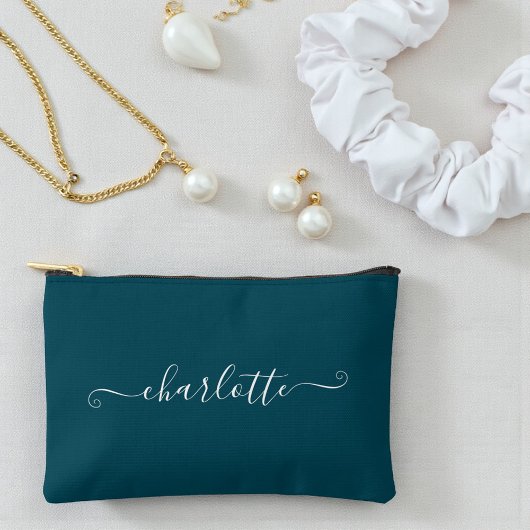Pochette À Accessoires Elegant Minimalist Bridesmaid Name | Deep Teal