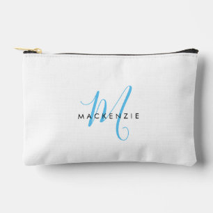 Pochette À Accessoires Élégant Moderne Ciel Blanc Bleu Monogramme Script