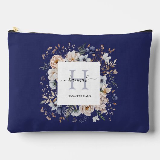 Pochette À Accessoires Elegant Monogram Pretty Beige Blue Flowers Floral (Recto)